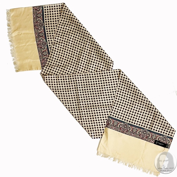 Lanvin Paris Silk Scarf Stole Shawl Paisley Floral Print Fringe Hem Vintage 90s - Picture 1 of 15